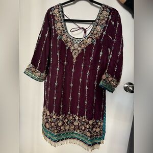Embroidered Burgundy and Teal Women's Top